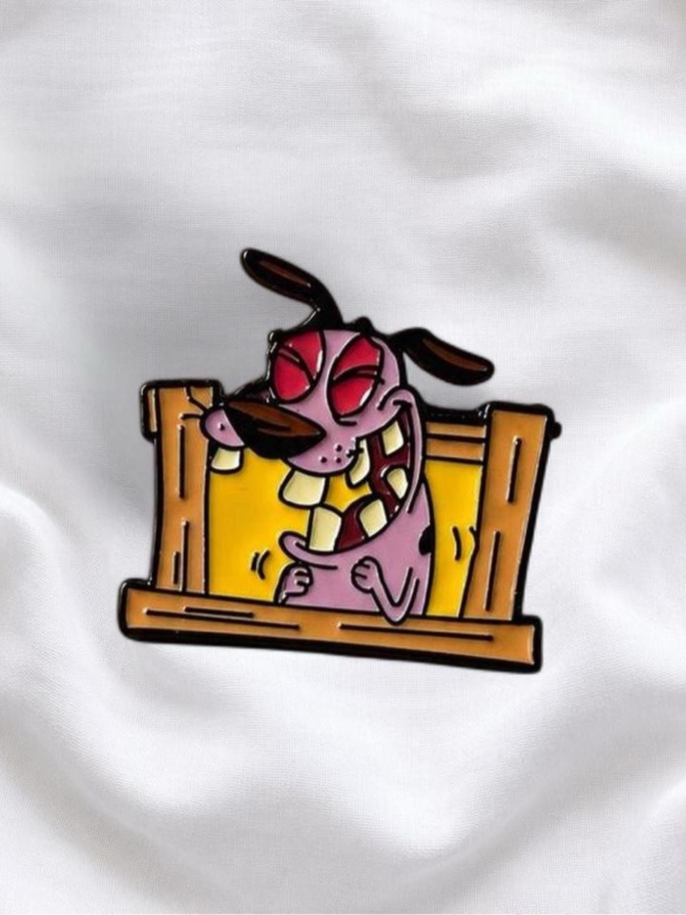 Pink Cartoon Dog Enamel Pin - Accessory courage the cowardly dog